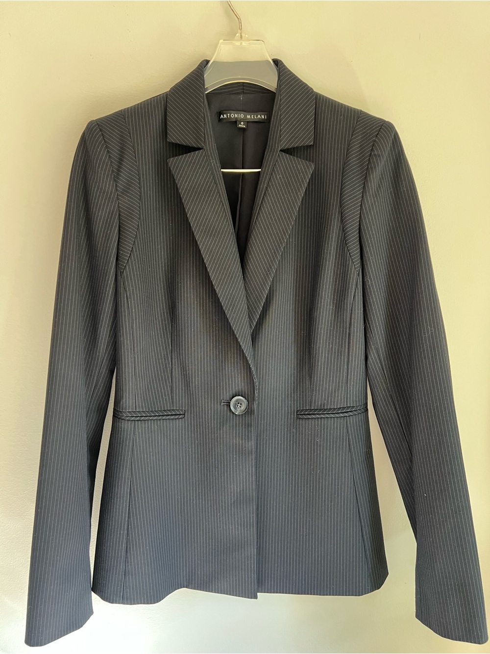 ANTONIO MELANI Dark Navy Blue Pinstripe Single-Button Blazer Women’s size 0